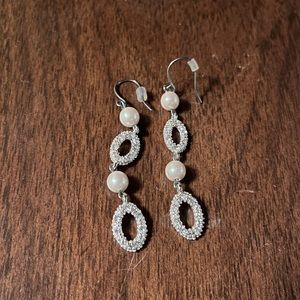Rhinestone and Faux Pearl Dangle Earrings